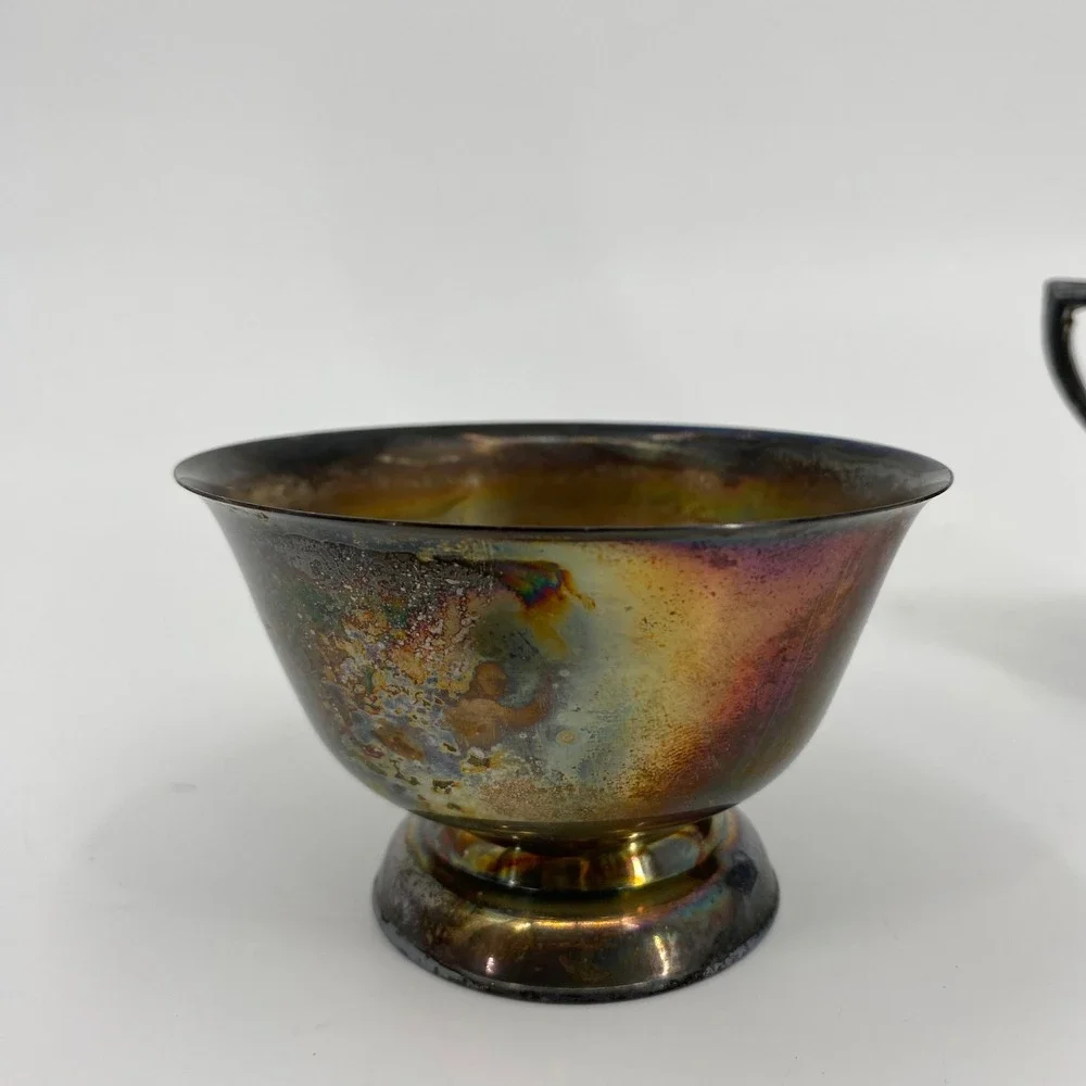 Vintage Silver Plated Creamer and Sugar Set with Rainbow‎ Tarnish Patina